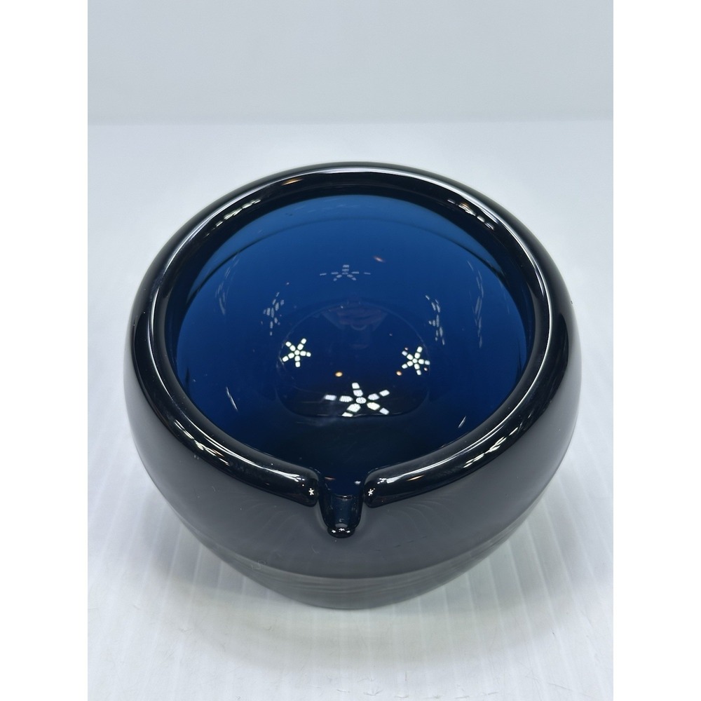 Vintage Viking Glass Orbital Sphere Orb Slanted Ashtray MCM Rare Charcoal Blue